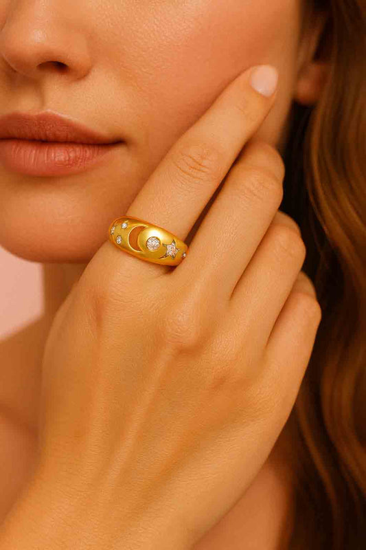 Moon & Star Charm Ring