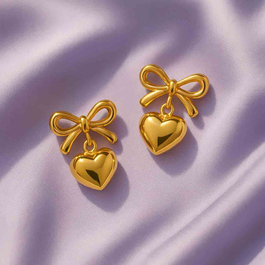 Heart Ribbon Drop Earrings