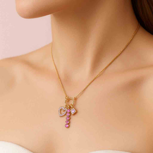 Pink Heart Gold Necklace