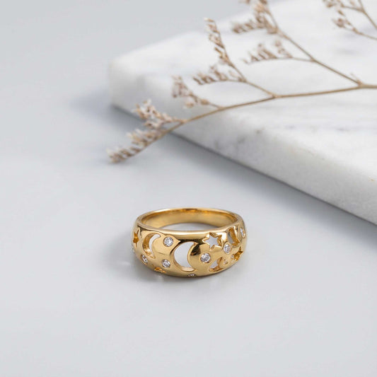 Moon & Star Charm Ring