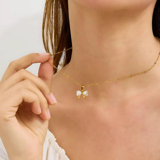 Bow Necklace with Diamond Accents