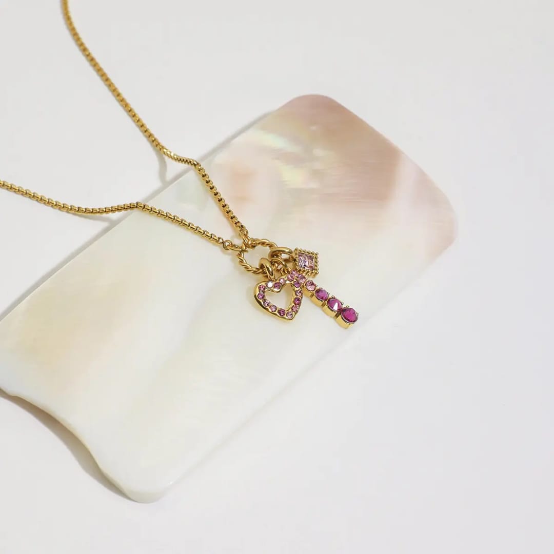 Pink Heart Gold Necklace