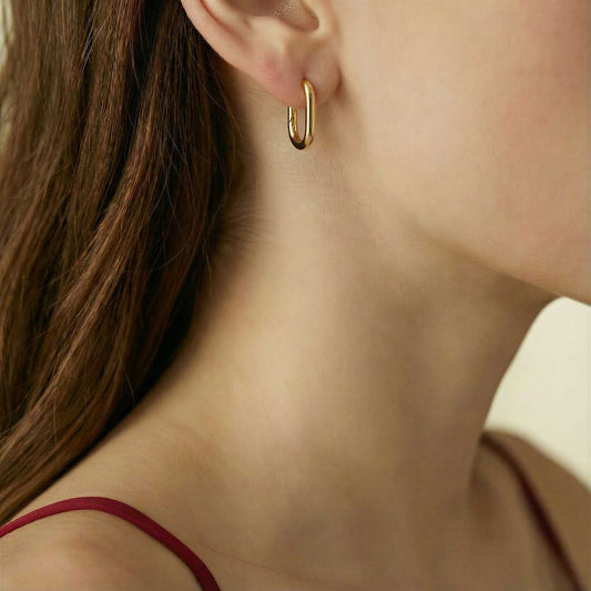 Oval Hoop Gold Earrings
