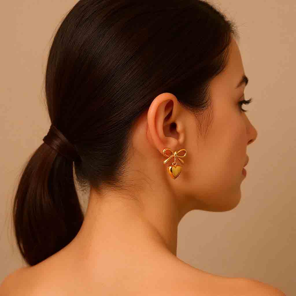 Heart Ribbon Drop Earrings