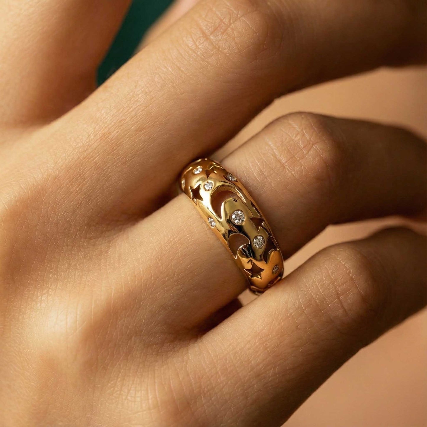 Moon & Star Charm Ring