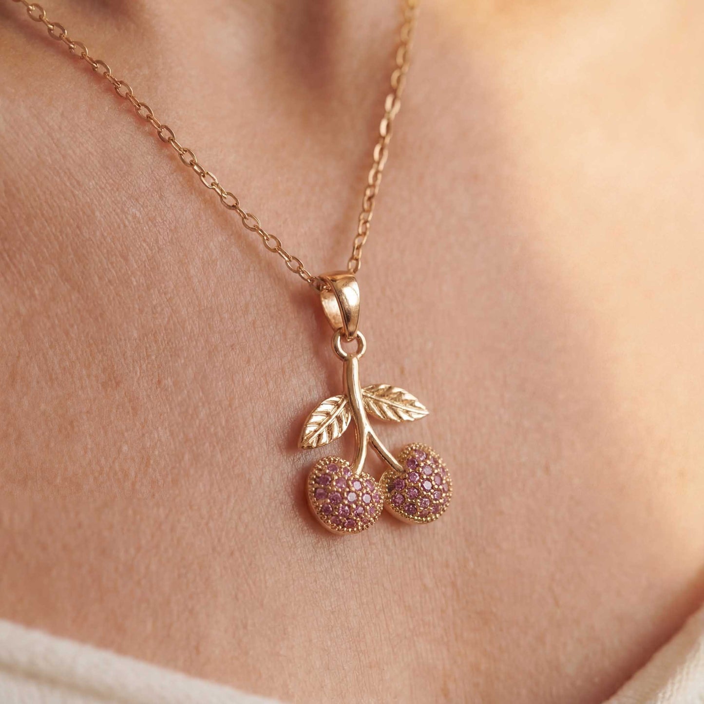 Cherry Charm Gold Necklace