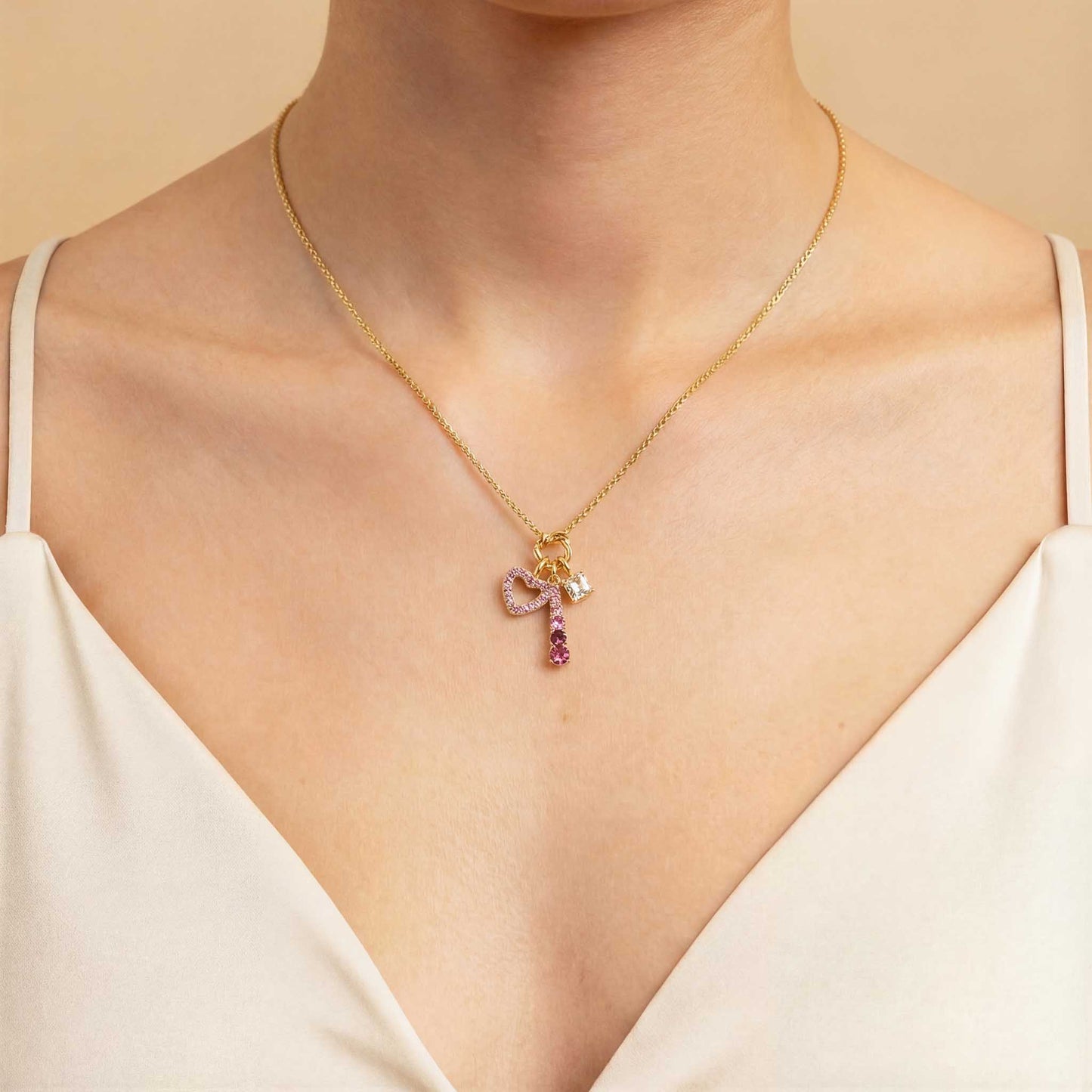 Pink Heart Gold Necklace