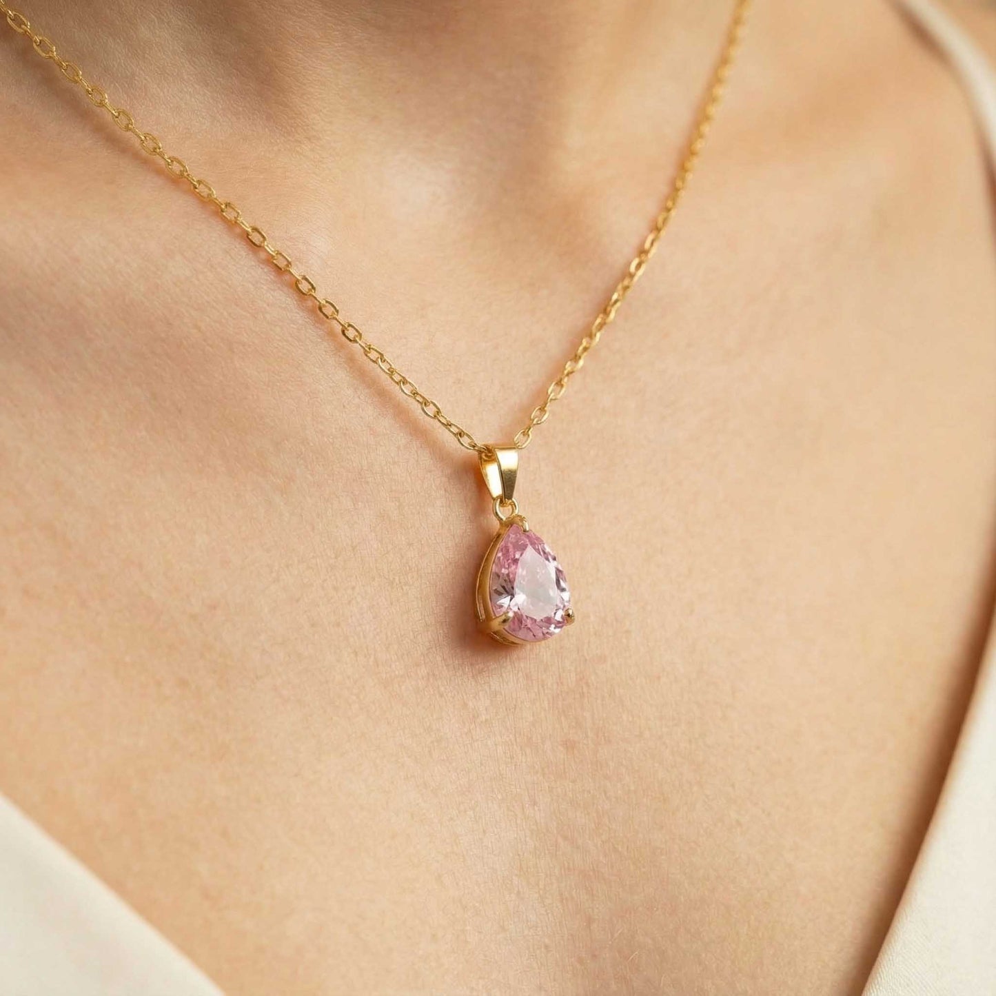 Pink Teardrop Gemstone Necklace