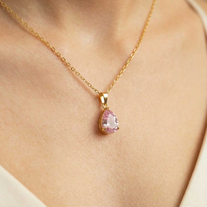 Pink Teardrop Gemstone Necklace