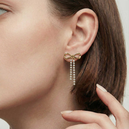 Diamond Bow Drop Earrings