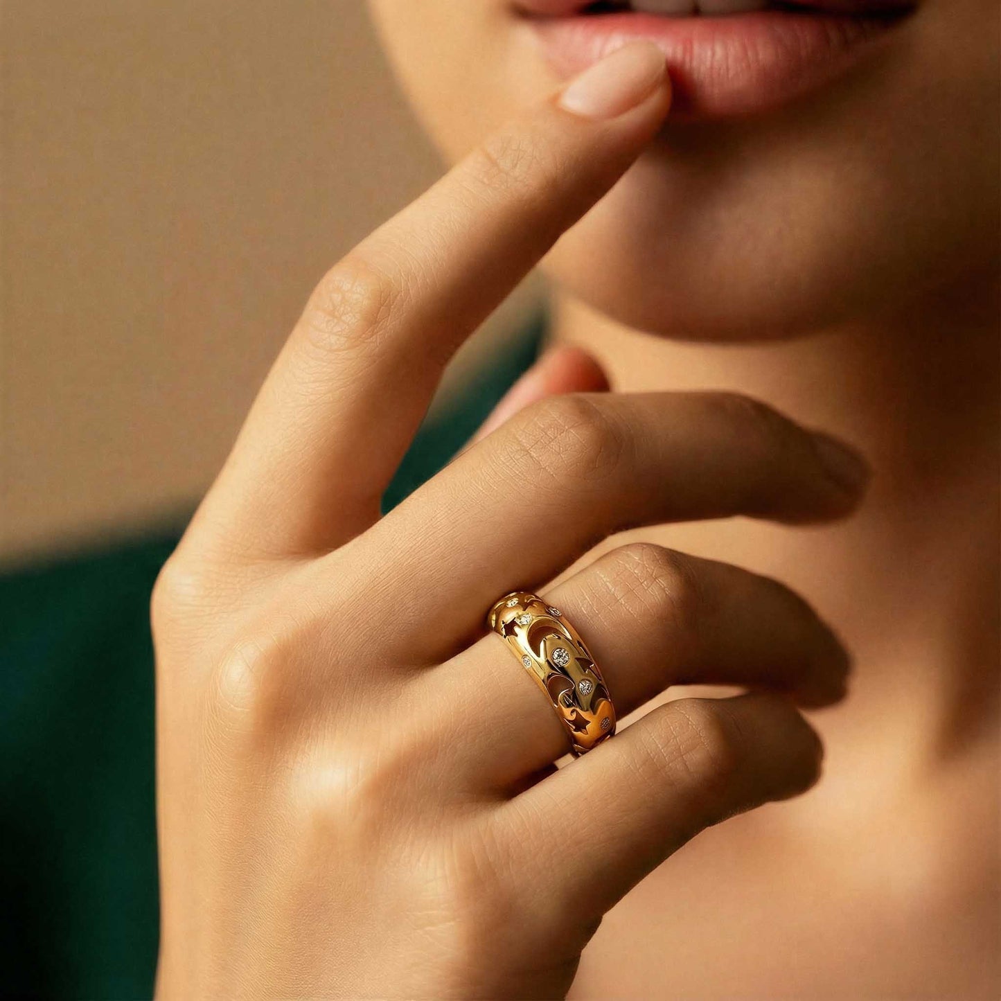 Moon & Star Charm Ring