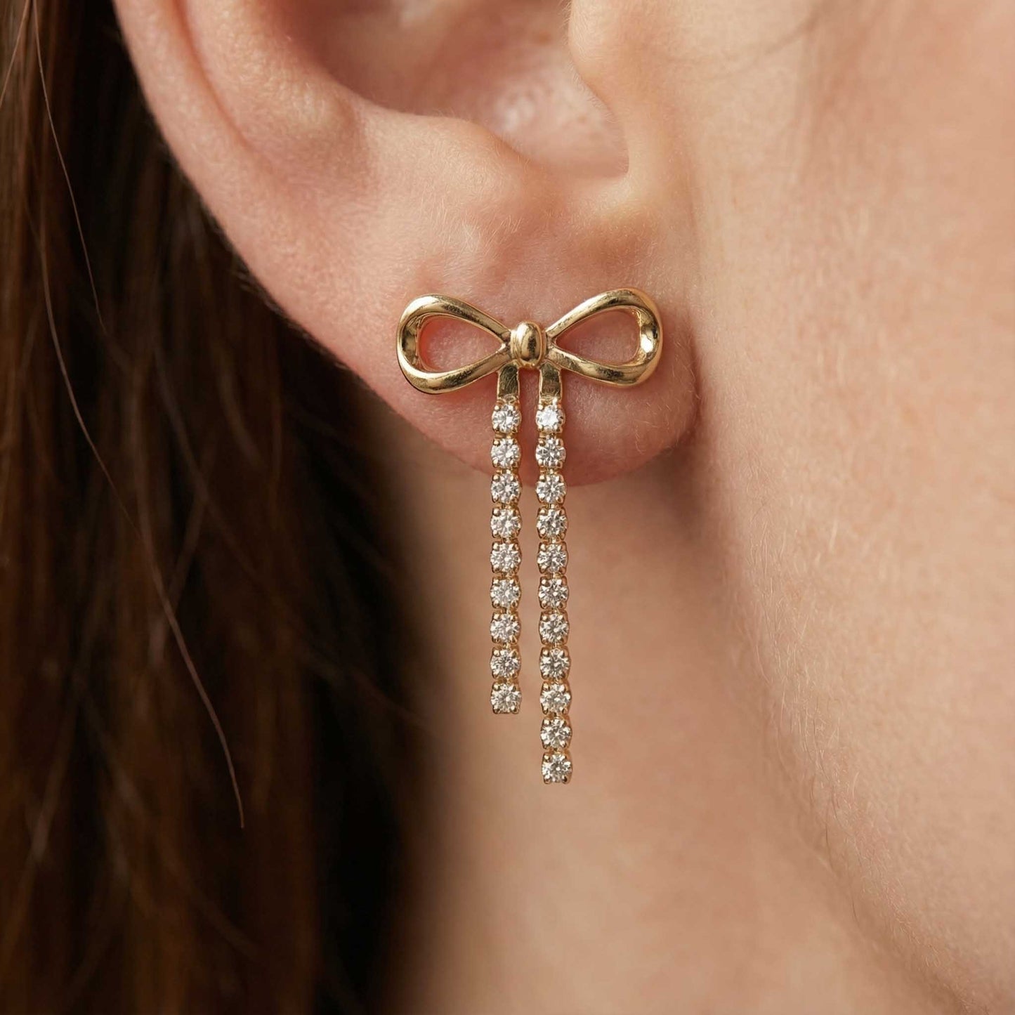 Diamond Bow Drop Earrings