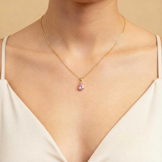 Pink Teardrop Gemstone Necklace