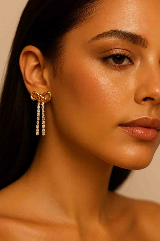 Diamond Bow Drop Earrings