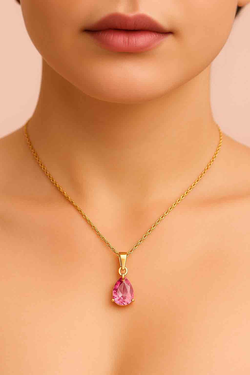 Pink Teardrop Gemstone Necklace