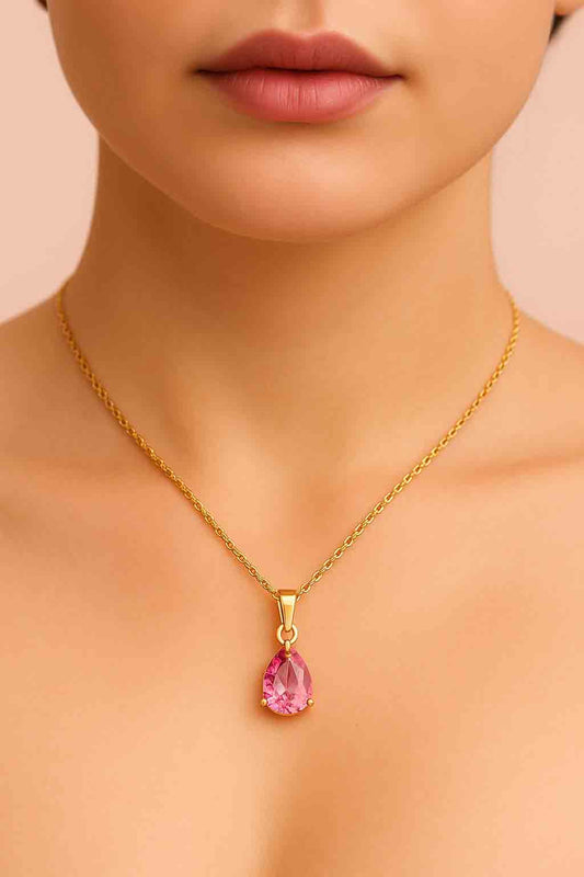 Pink Teardrop Gemstone Necklace