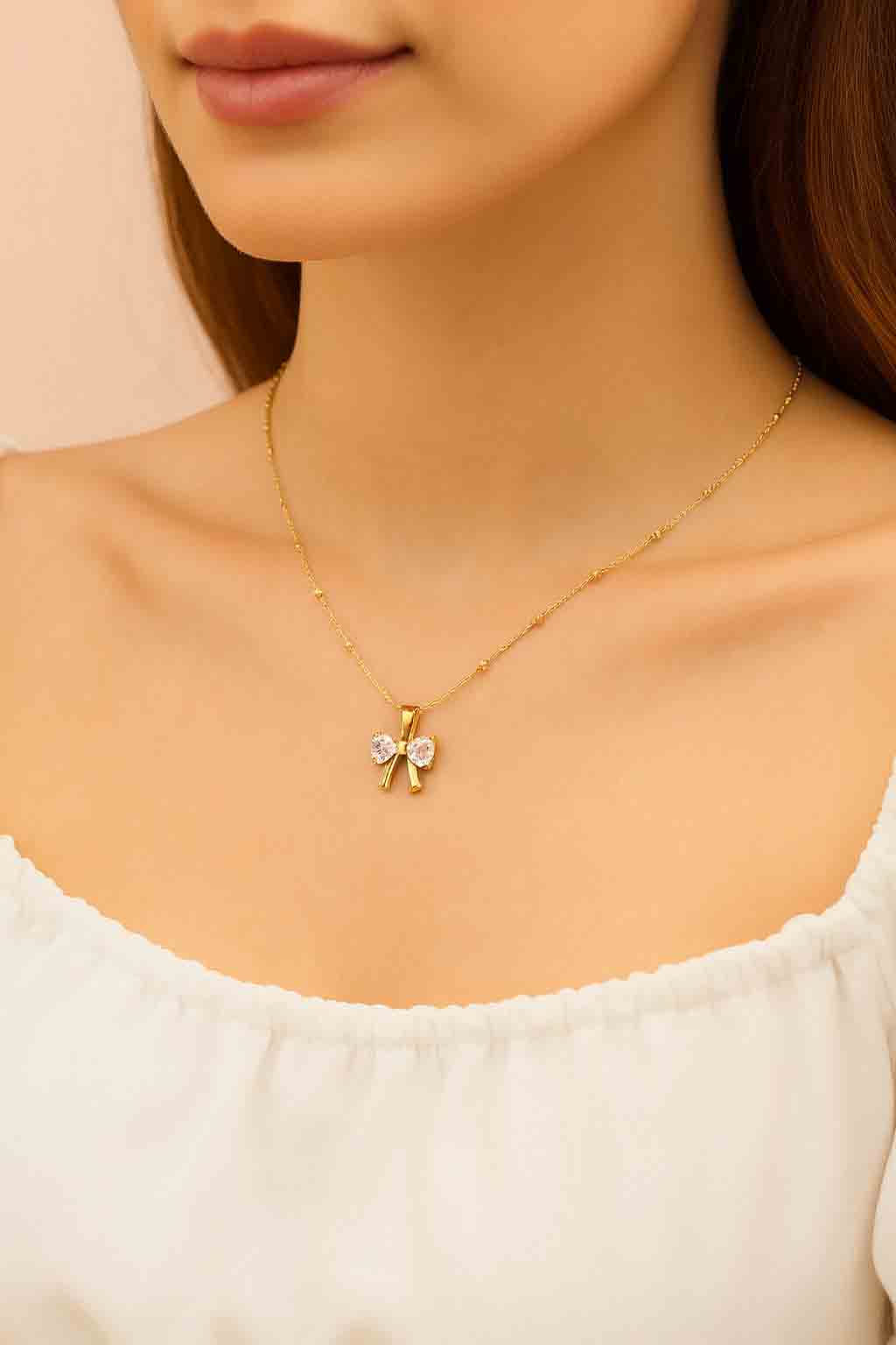 Bow Necklace with Diamond Accents