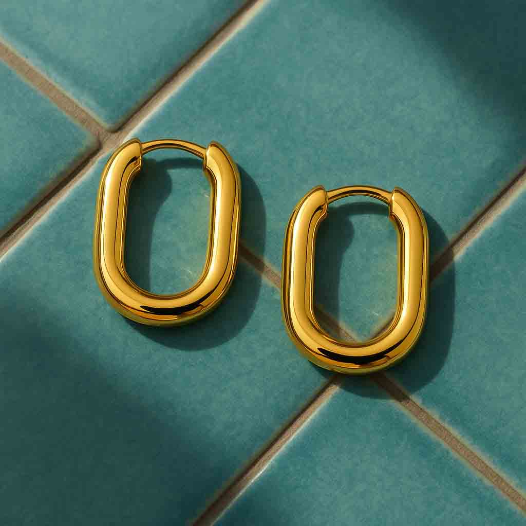 Oval Hoop Gold Earrings