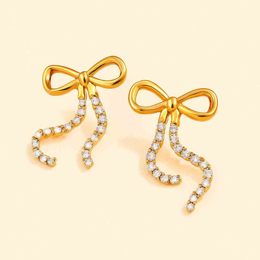Diamond Bow Drop Earrings