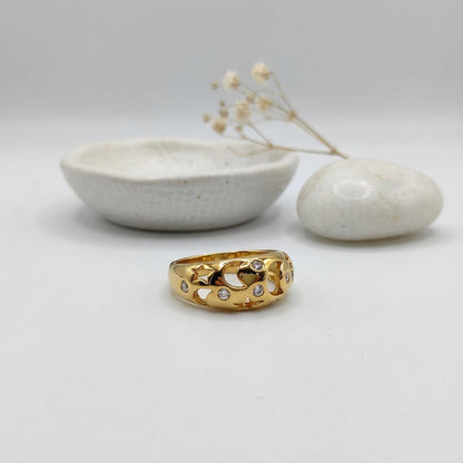 Moon & Star Charm Ring