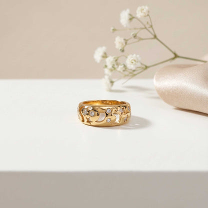 Moon & Star Charm Ring