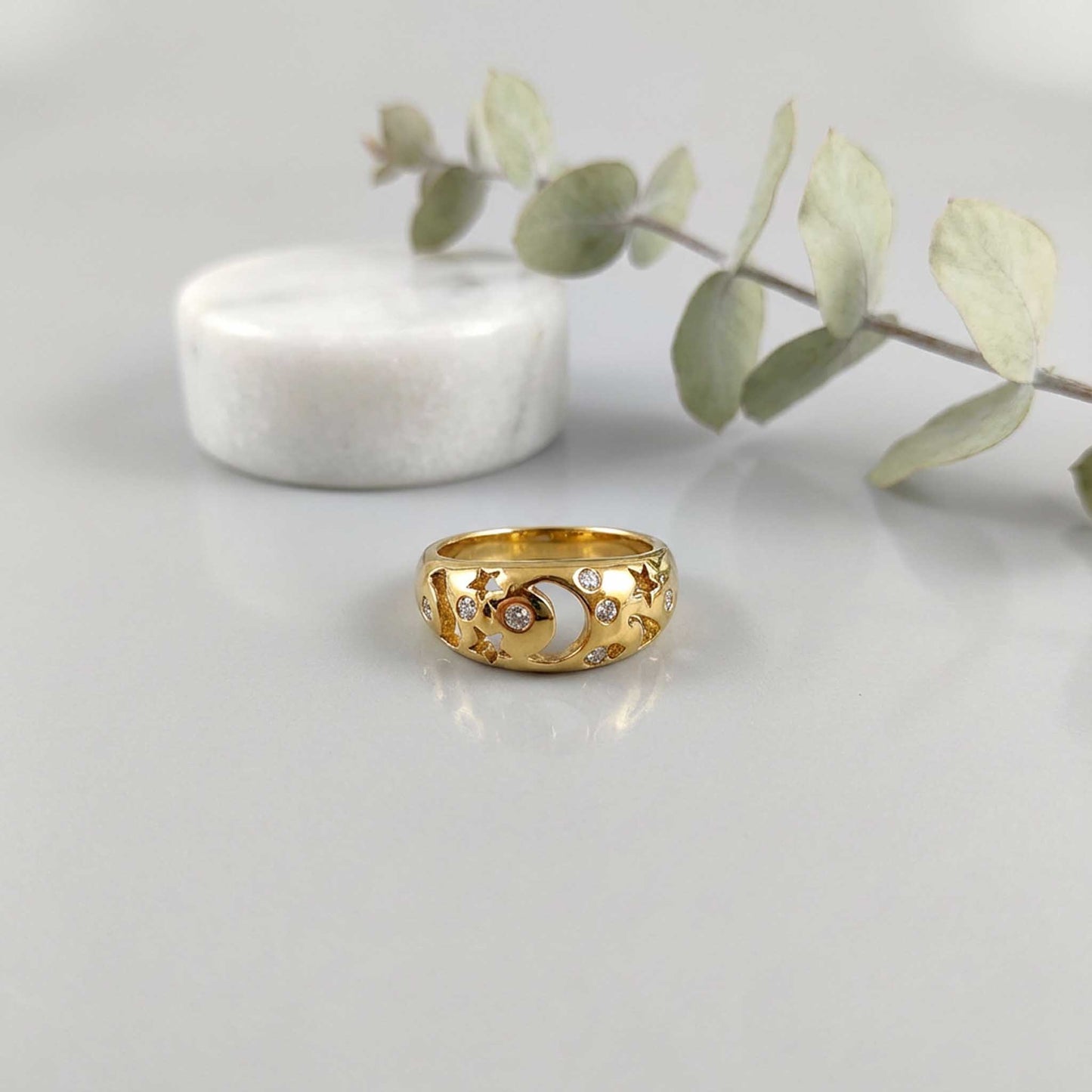 Moon & Star Charm Ring