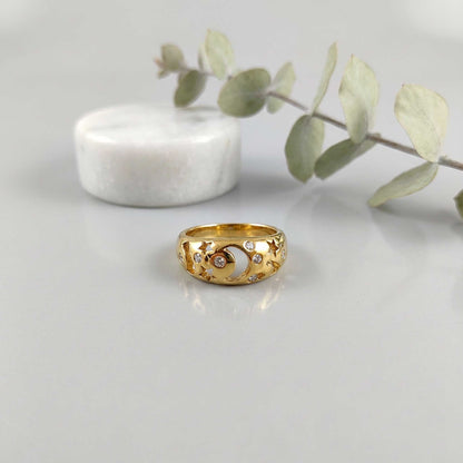 Moon & Star Charm Ring