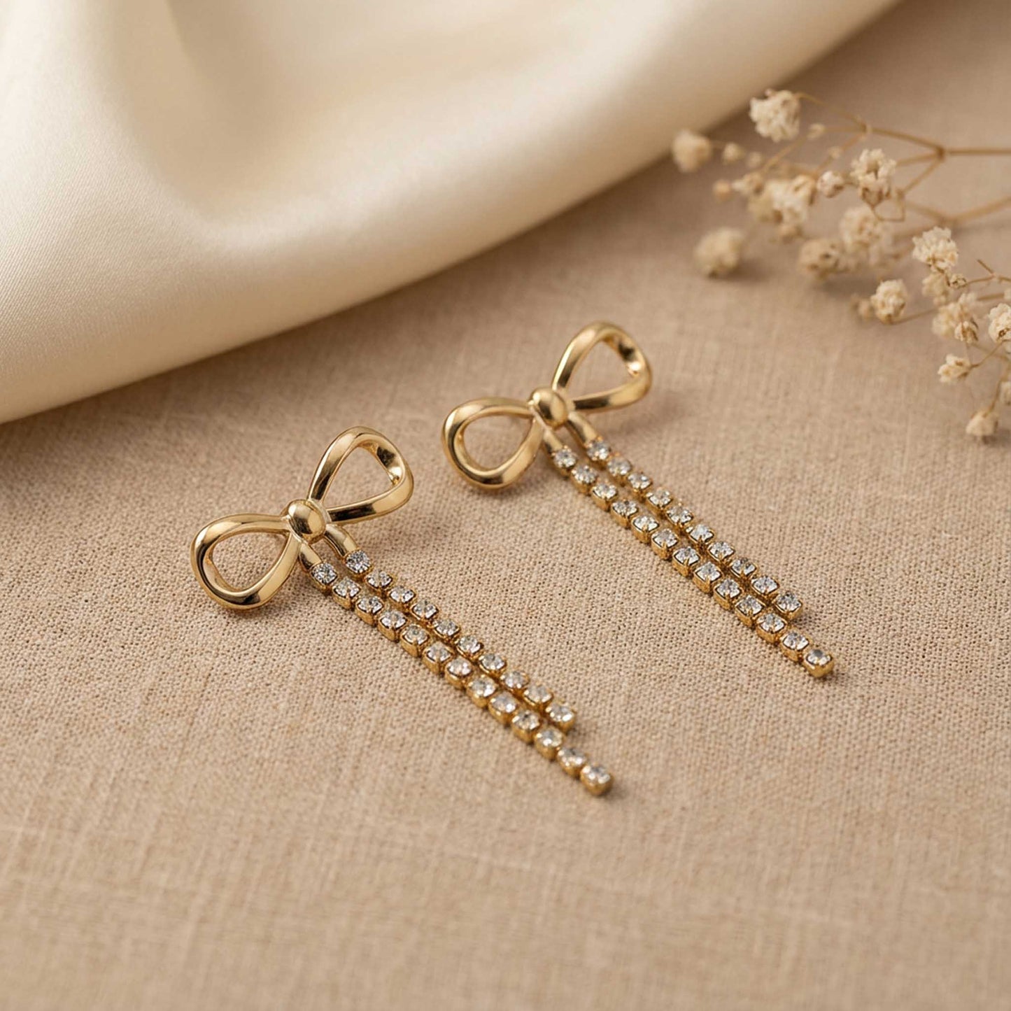 Diamond Bow Drop Earrings