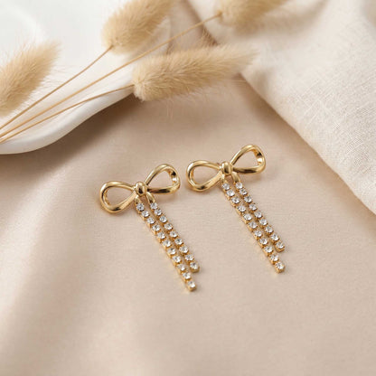 Diamond Bow Drop Earrings