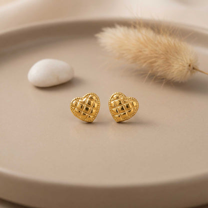 Heart Waffle Texture Earrings