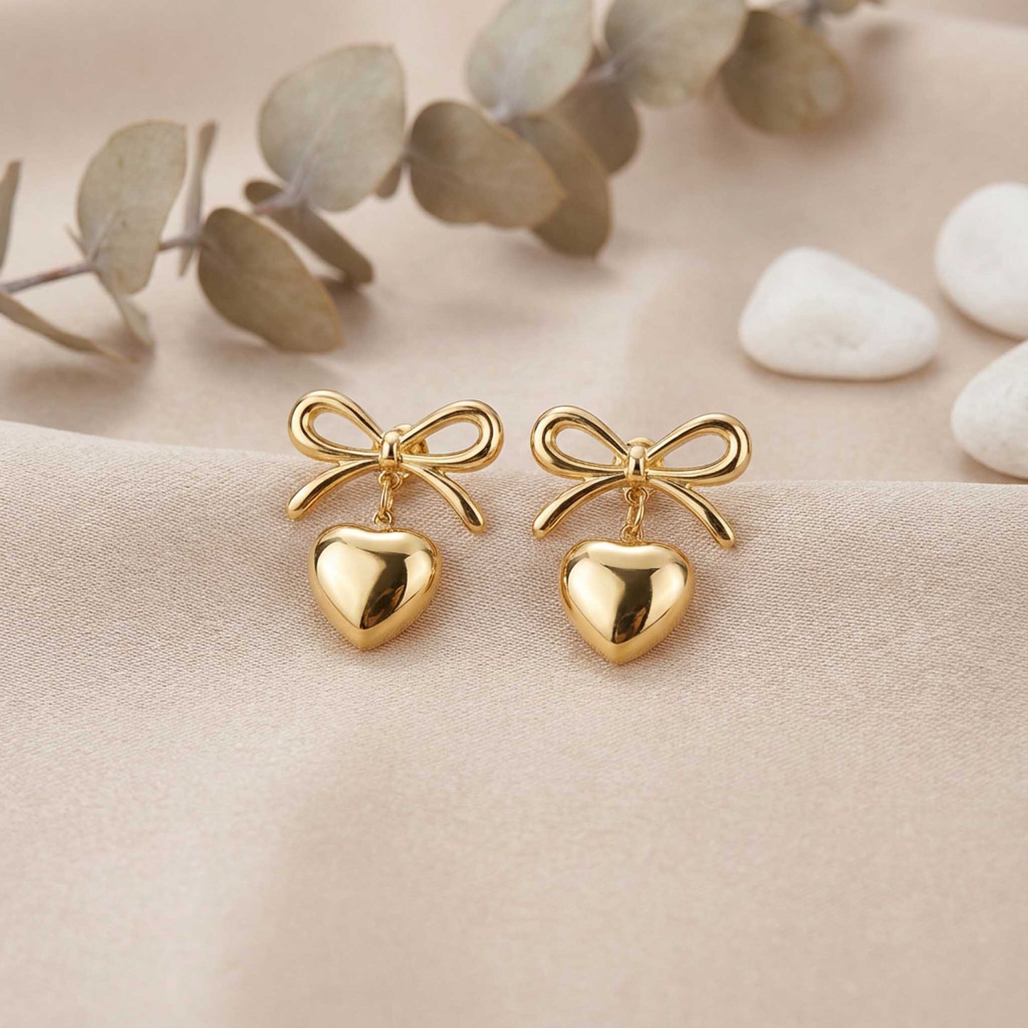 Heart Ribbon Drop Earrings