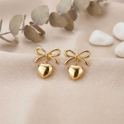 Heart Ribbon Drop Earrings