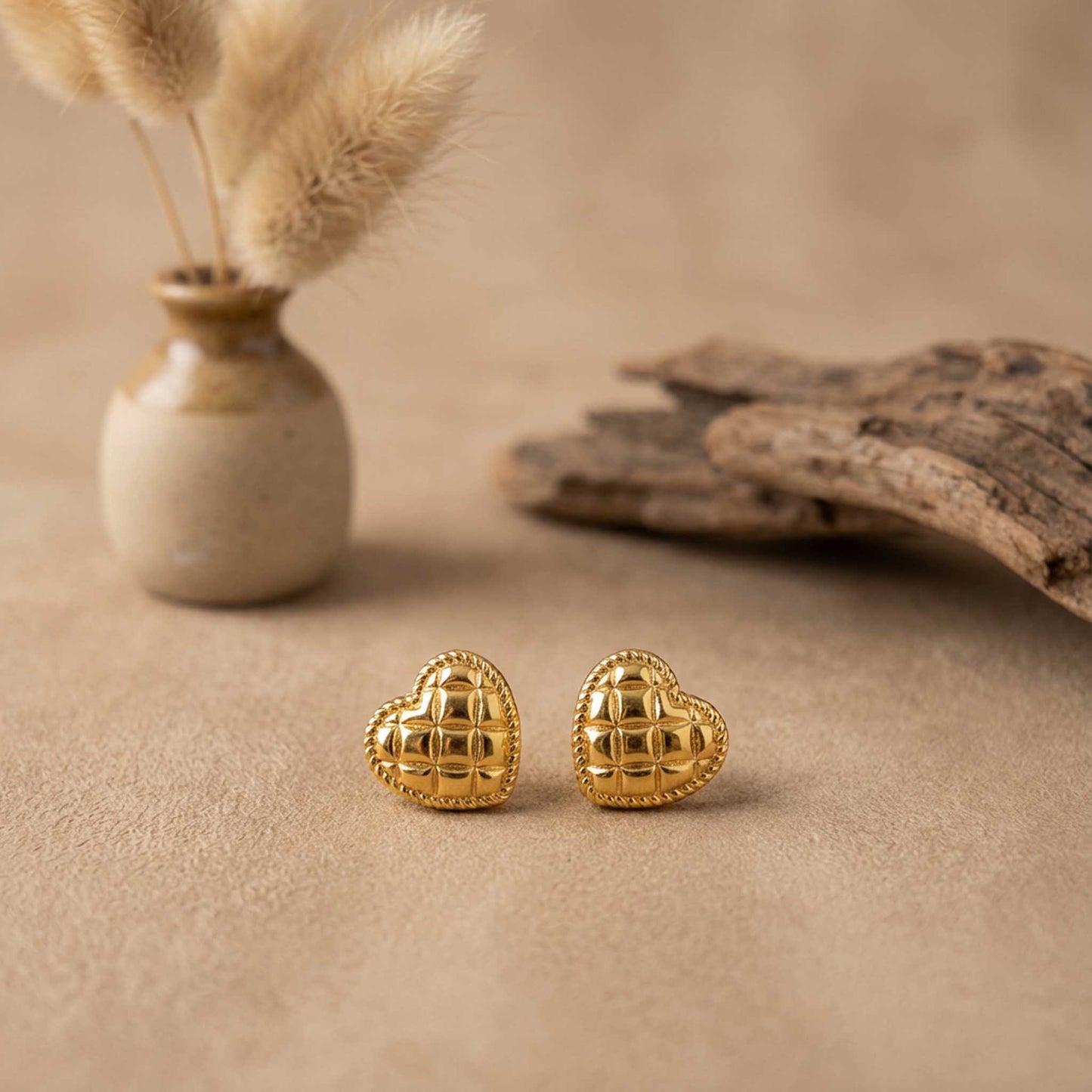Heart Waffle Texture Earrings