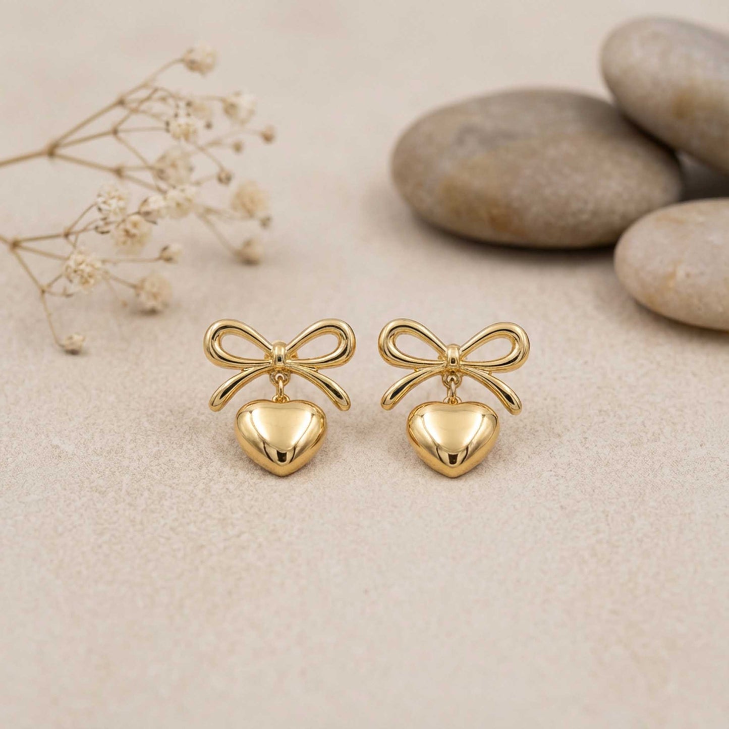 Heart Ribbon Drop Earrings