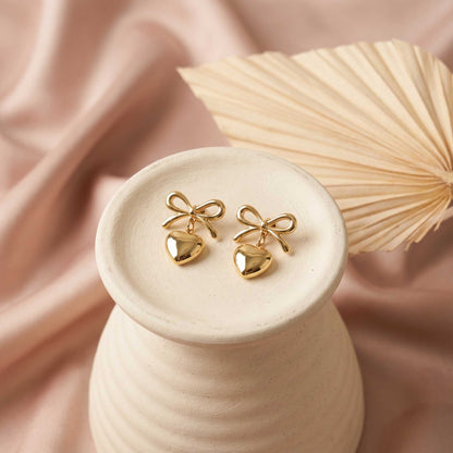 Heart Ribbon Drop Earrings