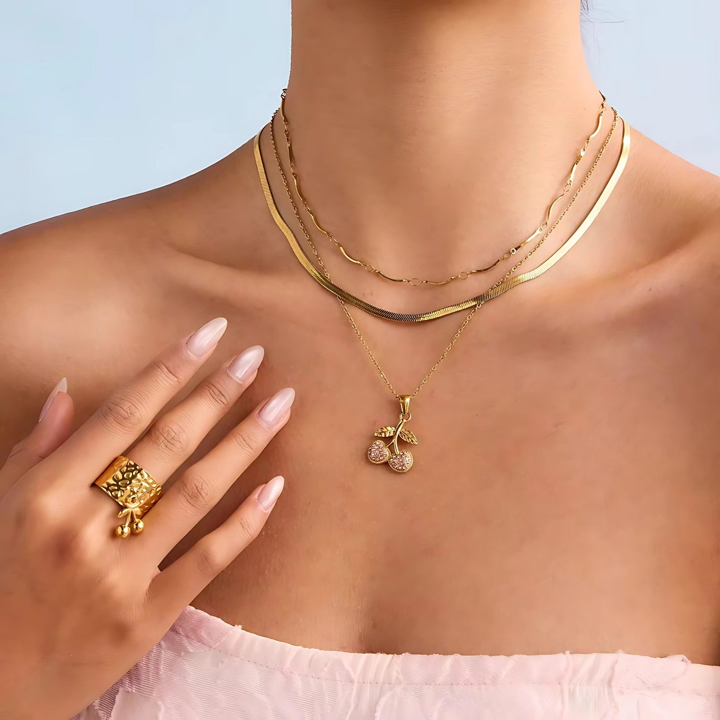 Cherry Charm Gold Necklace