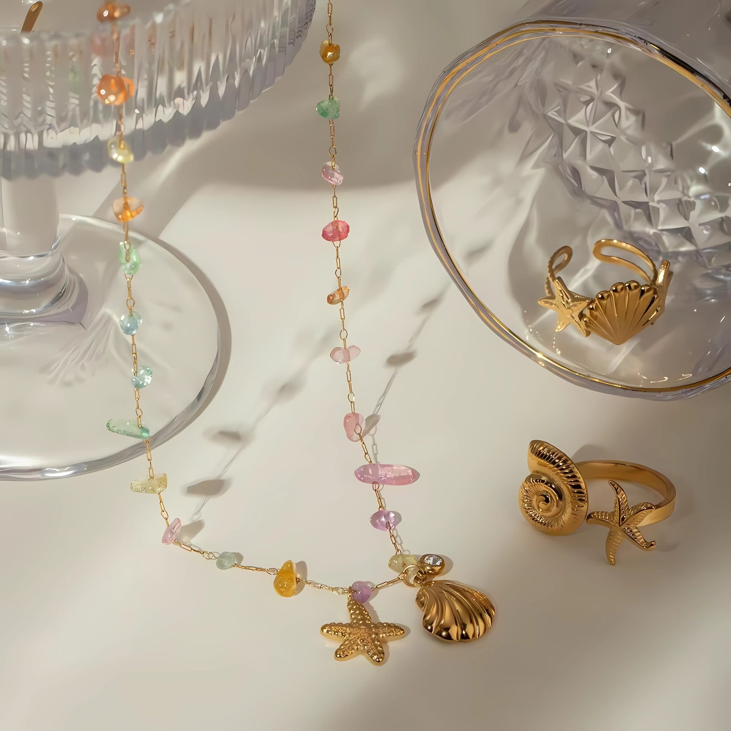 Star & Shell Gemstone Necklace
