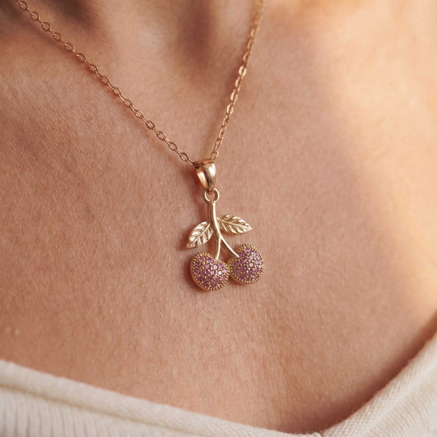 Cherry Charm Gold Necklace