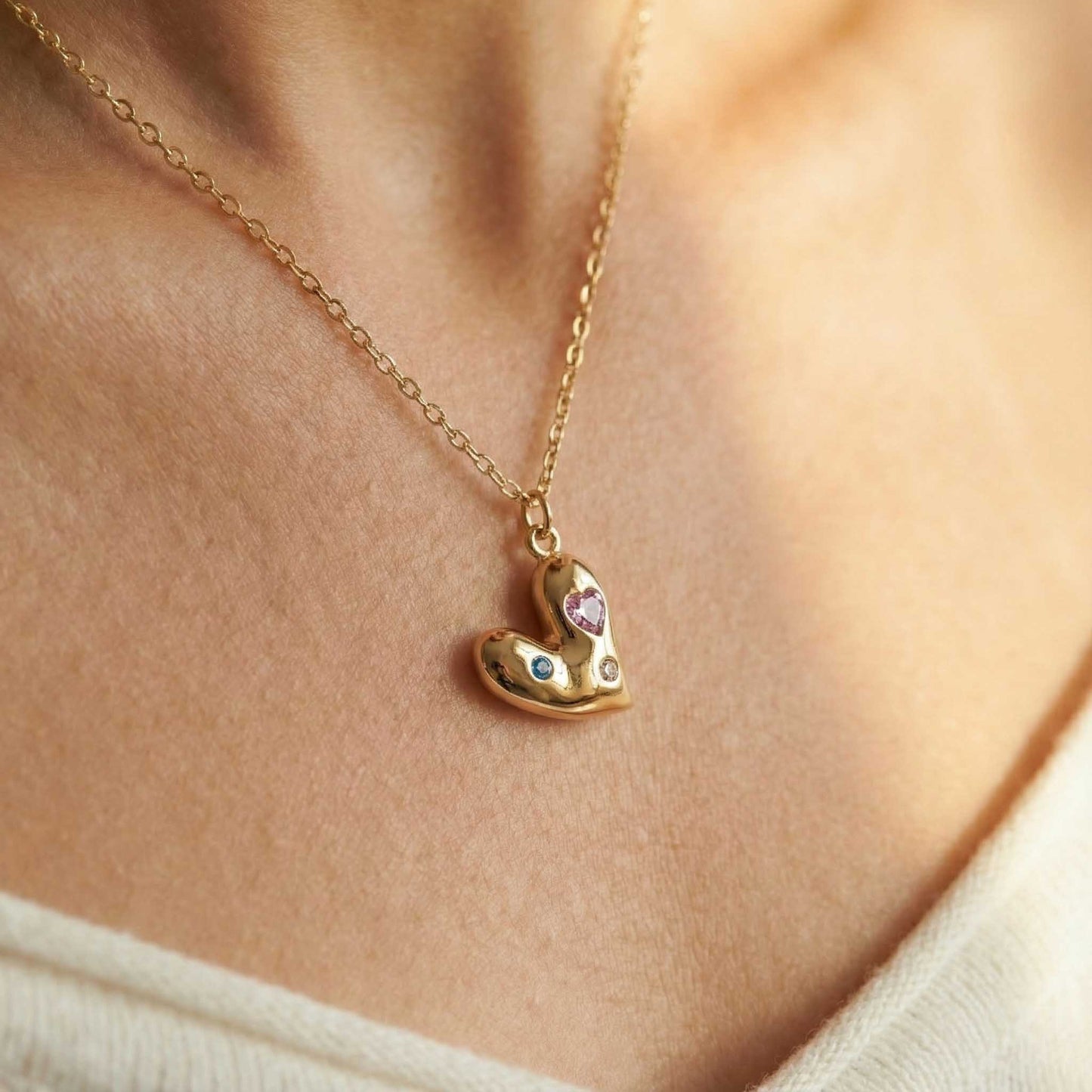 Multi-Stone Heart Necklace