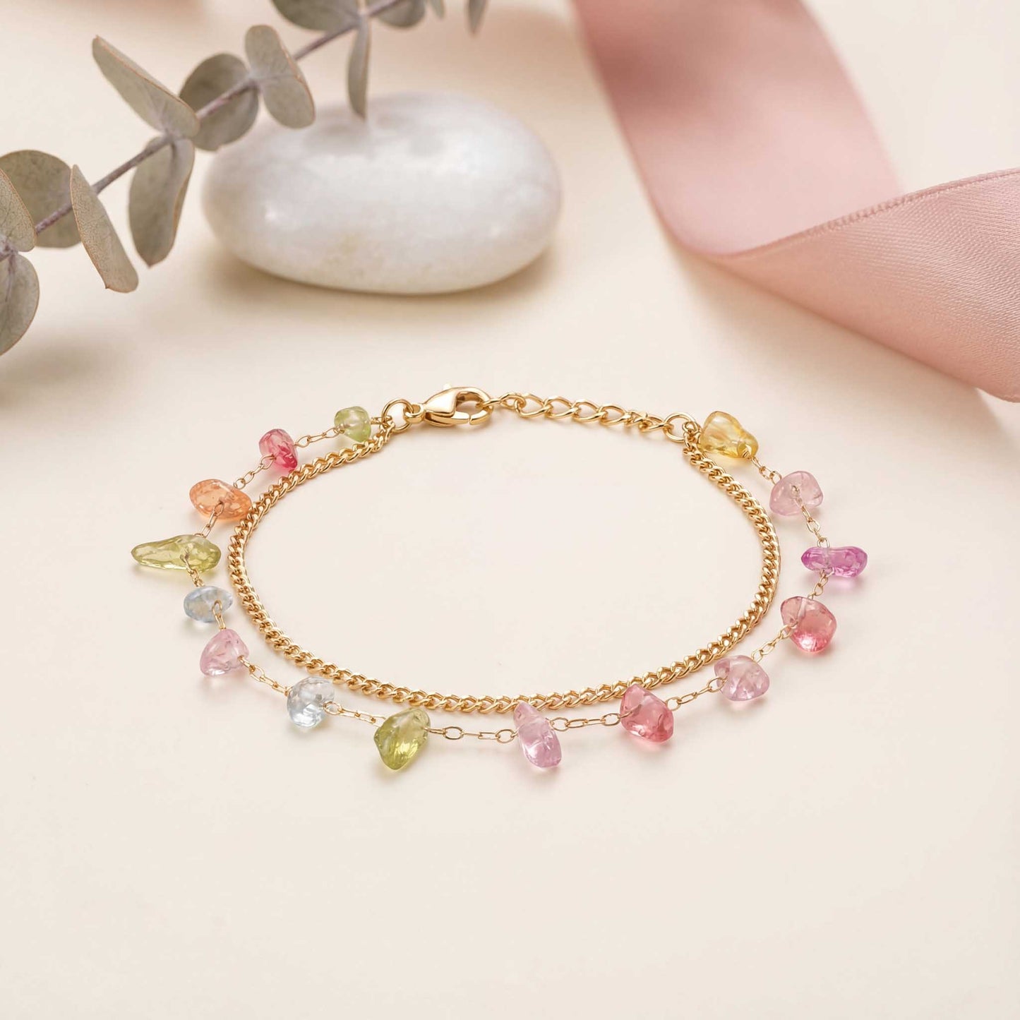 Multi Gemstone Chain Bracelet