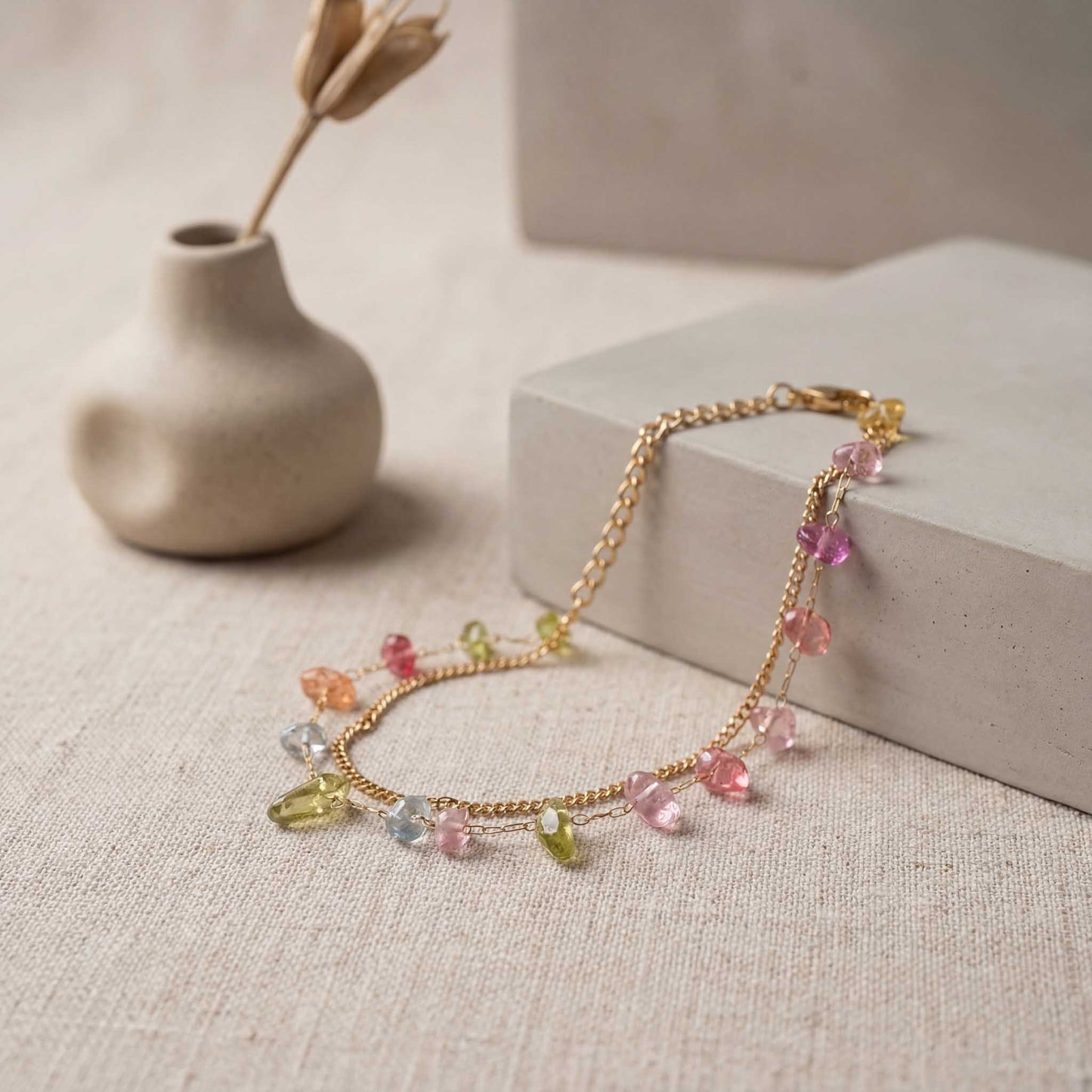 Multi Gemstone Chain Bracelet