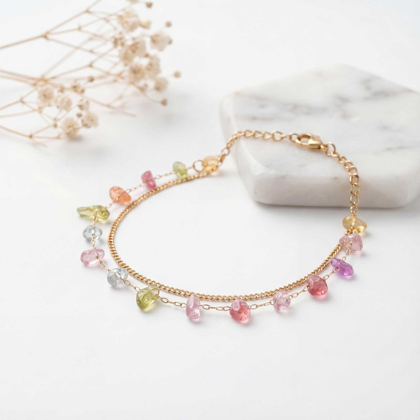 Multi Gemstone Chain Bracelet