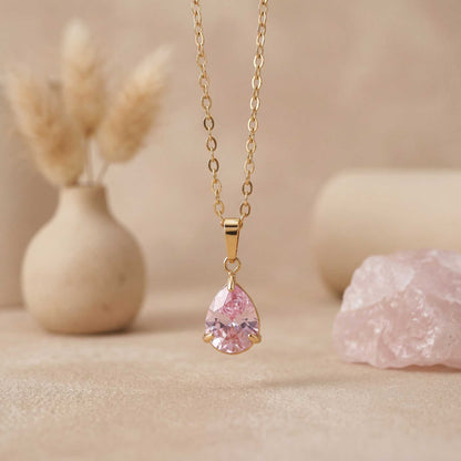 Pink Teardrop Gemstone Necklace