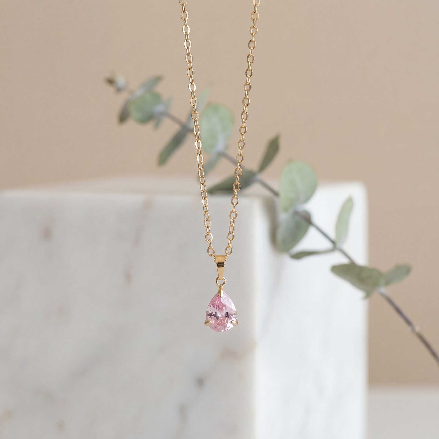 Pink Teardrop Gemstone Necklace
