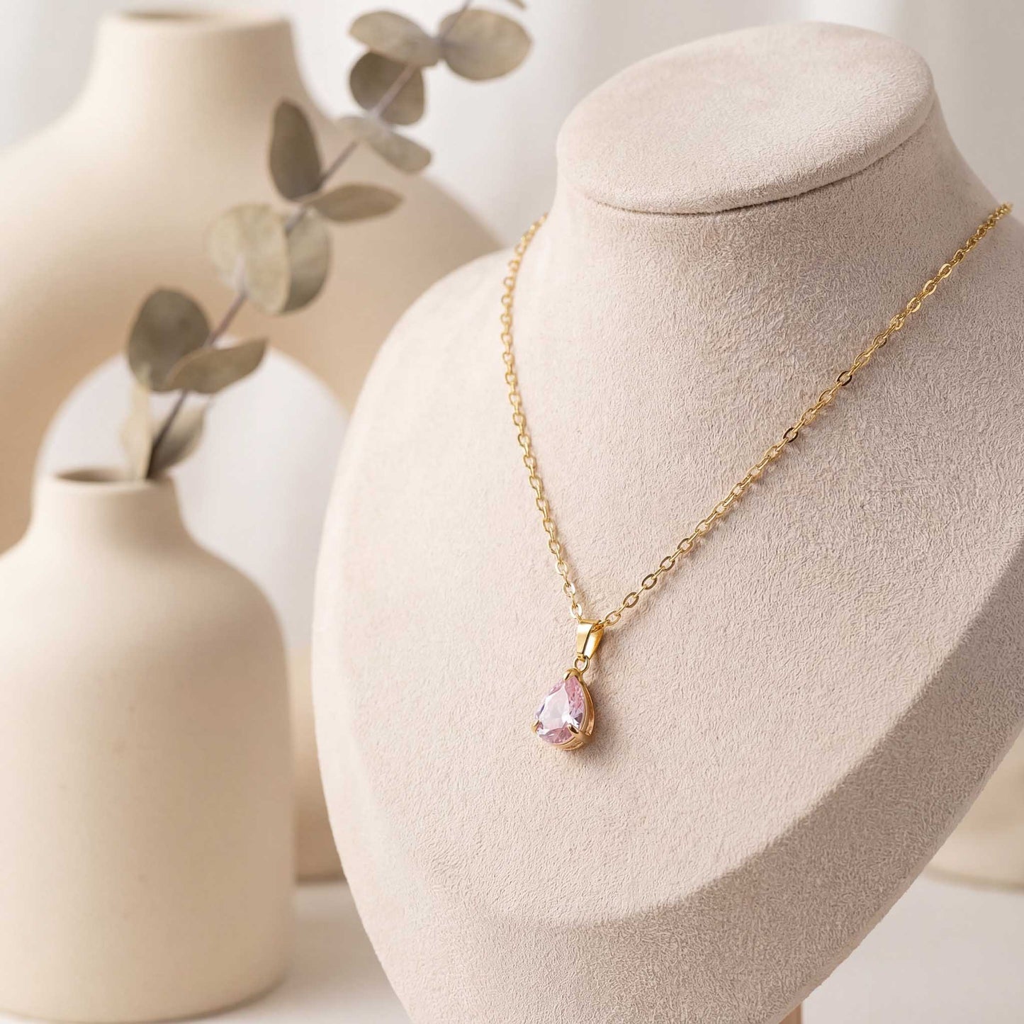 Pink Teardrop Gemstone Necklace