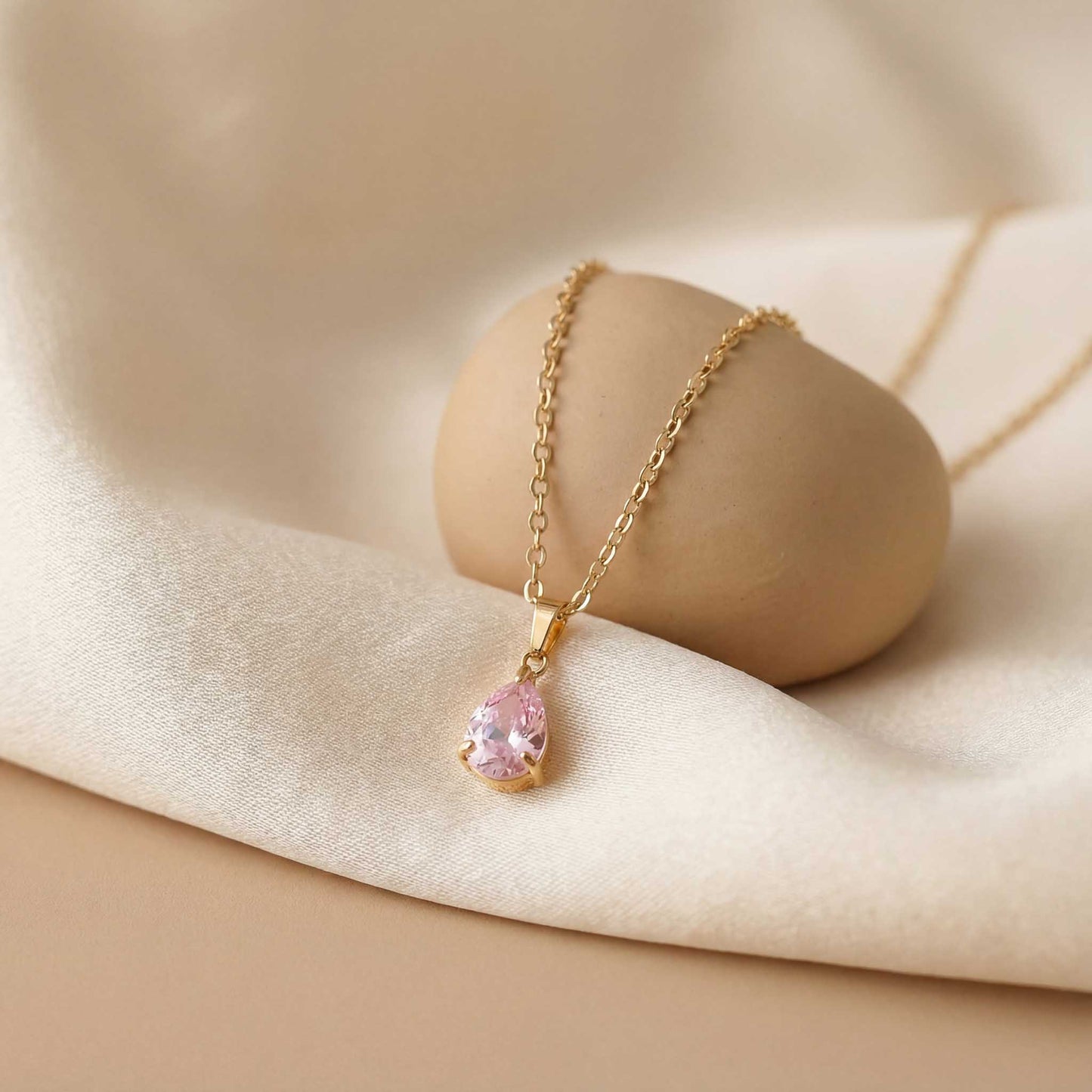 Pink Teardrop Gemstone Necklace