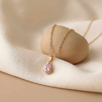 Pink Teardrop Gemstone Necklace