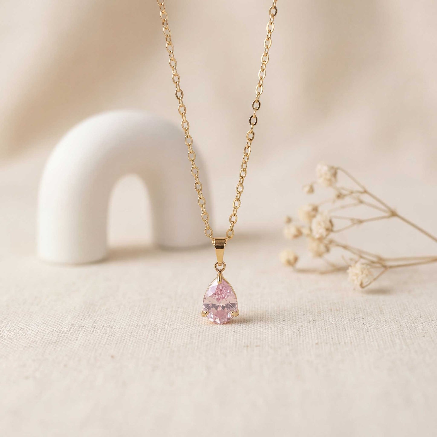 Pink Teardrop Gemstone Necklace