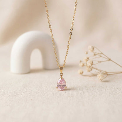 Pink Teardrop Gemstone Necklace