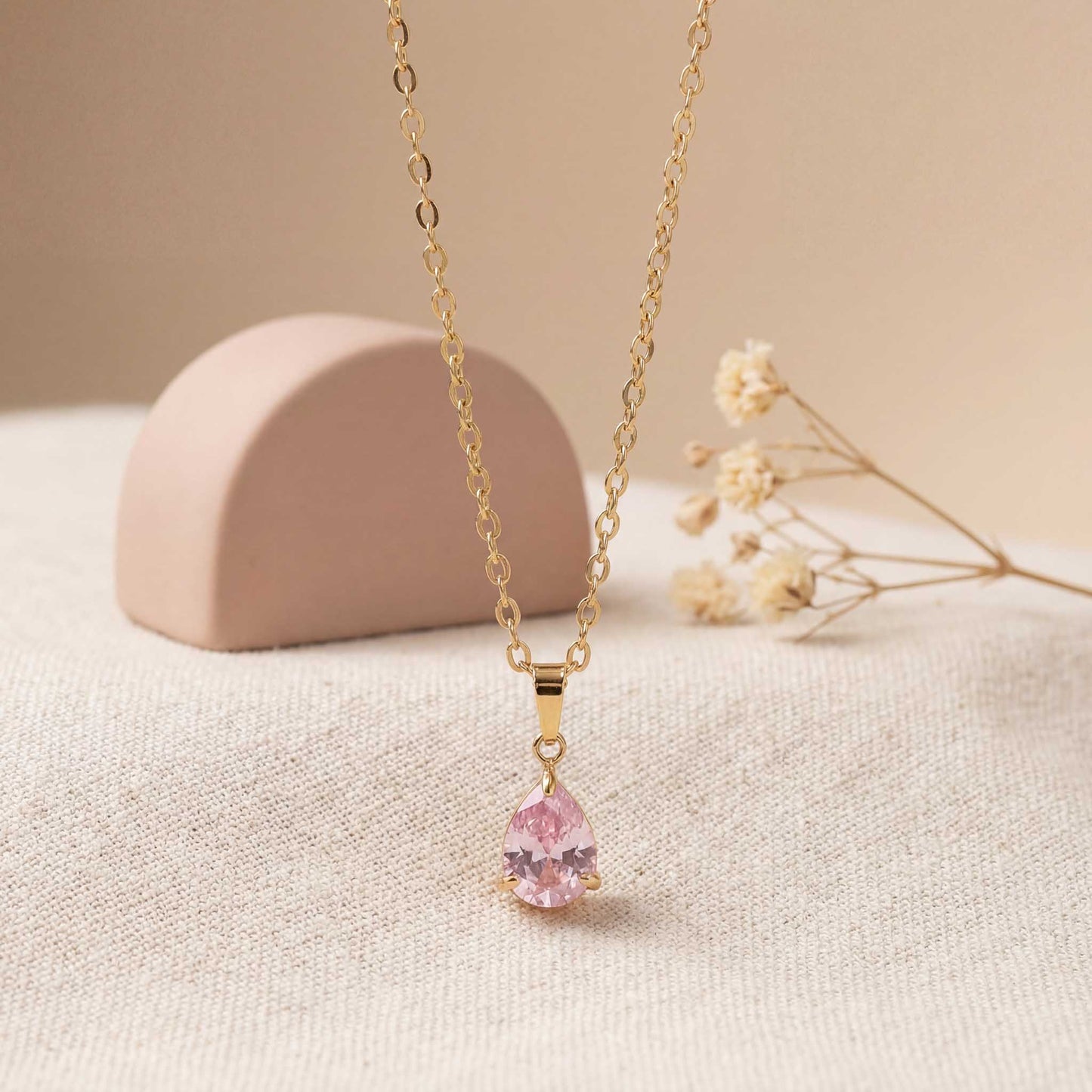Pink Teardrop Gemstone Necklace